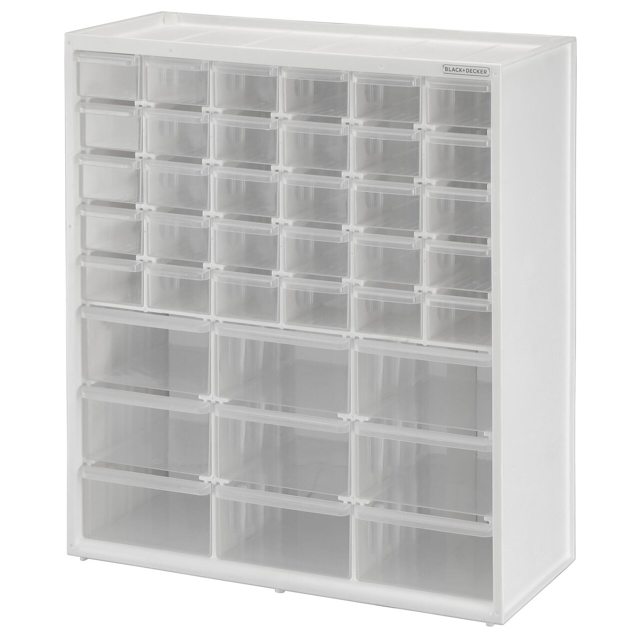BLACK+DECKER Large & Small 39 Drawer Bin System (BDST40739FF), Clear, White